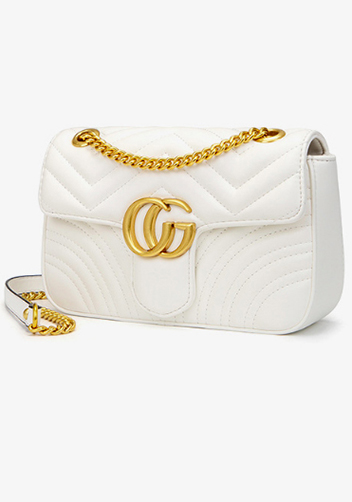 Hannah Flap Large Bag Faux Leather CG Logo White