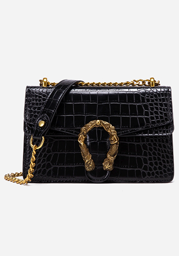 Jess Faux Croc Leather Shoulder Bag Black