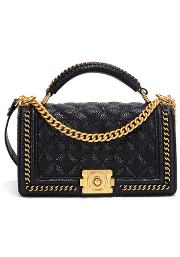 Ingrid Vegan Grain Leather Medium Chain Bag Black