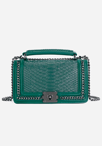 Ingrid Vegan Leather Snake Medium Chain Bag Green
