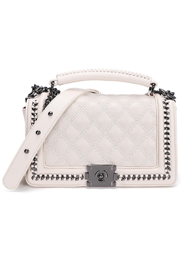 Ingrid Vegan Leather Quilted Medium Chain Bag White