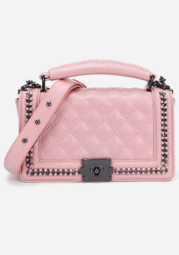 Ingrid Vegan Leather Quilted Medium Chain Bag Pink