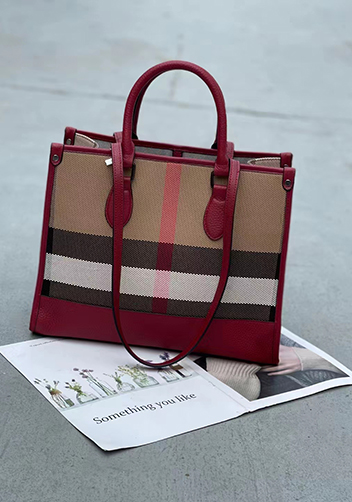 Louisa Canvas Leather Medium Shopping Tote Burgundy