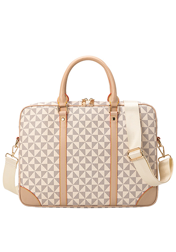 Louisa Triangle Checked Vegan Laptop Briefcase White