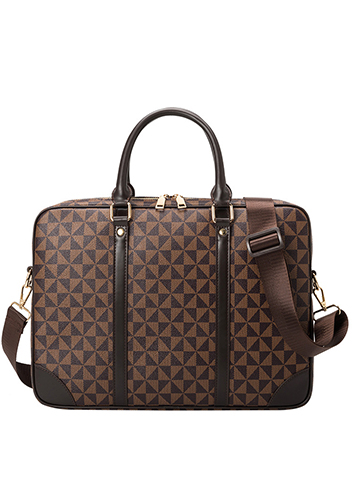 Louisa Triangle Checked Vegan Laptop Briefcase Brown