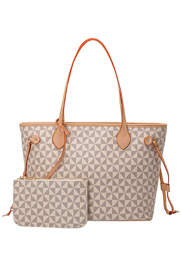 Louisa Triangle Checked Vegan Leather Tote White
