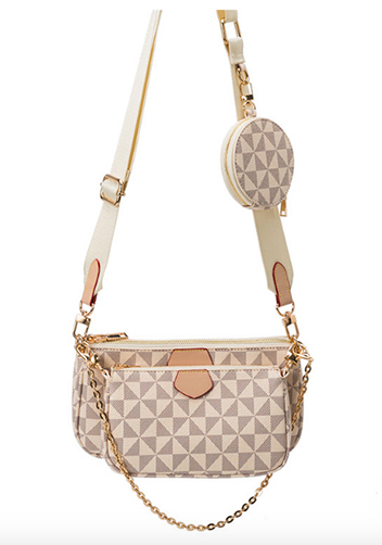 Louisa Triangle Checked Vegan Leather Clutch Bag White