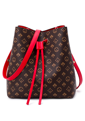 Louisa Flower Vegan Leather Bucket Bag Red