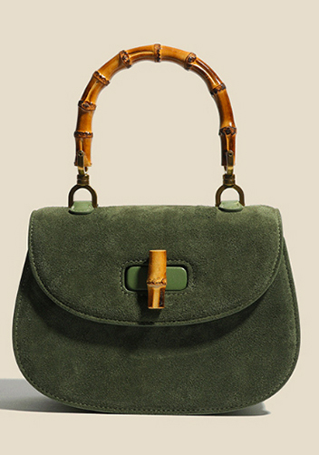 Miss Gaga Top Handle Flap Suede Bag Green