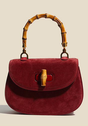 Miss Gaga Top Handle Flap Suede Bag Burgundy