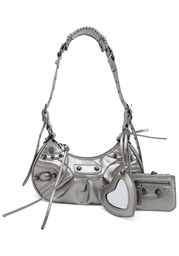 The Route 66 XS Studded Faux Leather Shoulder Bag Silver