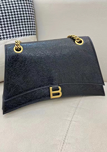 Bonnie Crush Leather Medium Chain Shoulder Bag Black Gold