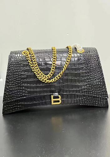 Bonnie Croc Leather Large Chain Shoulder Bag Black