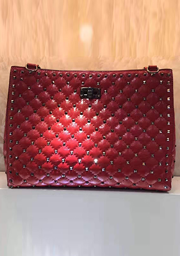 Jacqueline Studs Leather Shoulder Bag Tote Red