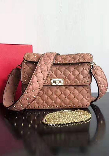 Jacqueline Studs Grain Leather Shoulder Bag Pink