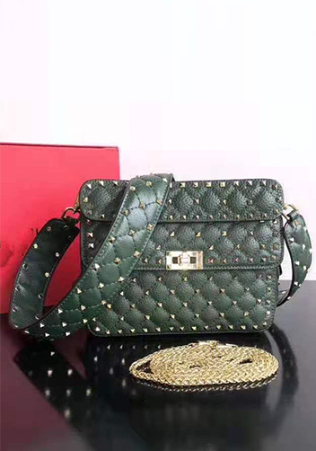 Jacqueline Studs Grain Leather Shoulder Bag Green