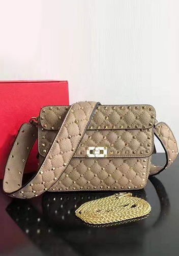 Jacqueline Studs Grain Leather Shoulder Bag Beige