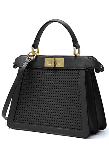Carrie Perforated Leather Bag Black
