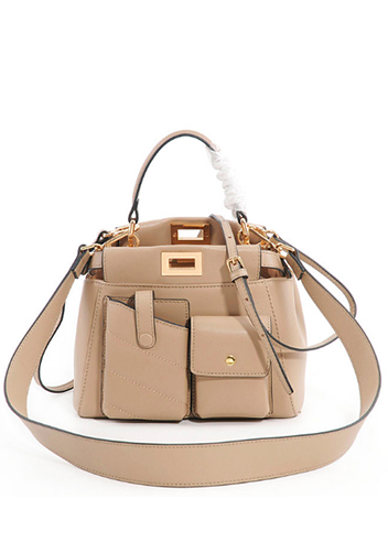 Carrie Leather Bag With Pocket Beige