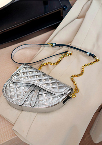 Aurora Shining Leather Saddle Bag Silver