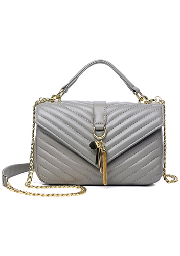 Yvonne Lambskin Medium Flap Bag Grey