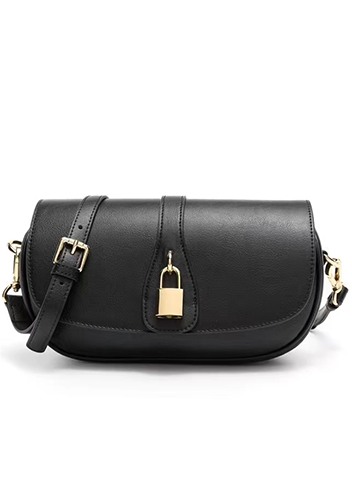 Anathema Calfskin Padlock Clutch On Strap Bag Black