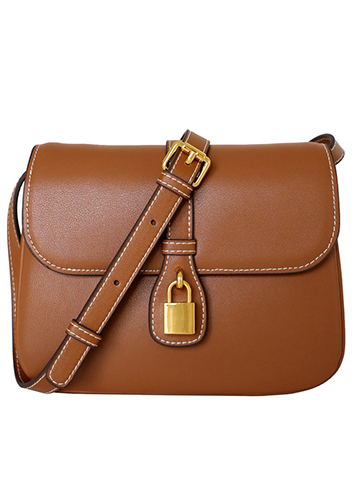 Anathema Calfskin Padlock Shoulder Bag Brown
