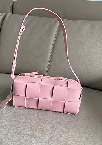 Mia Woven Smooth Leather Medium Shoulder Bag Pink