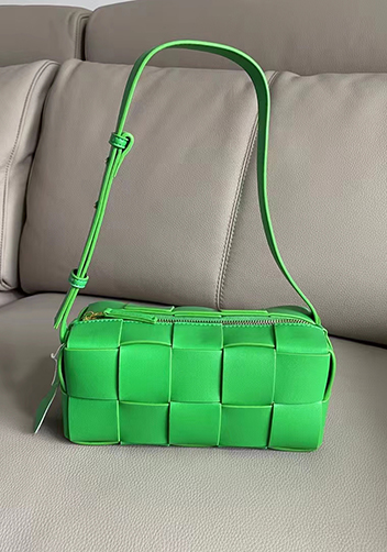 Mia Woven Smooth Leather Medium Shoulder Bag Parrot Green