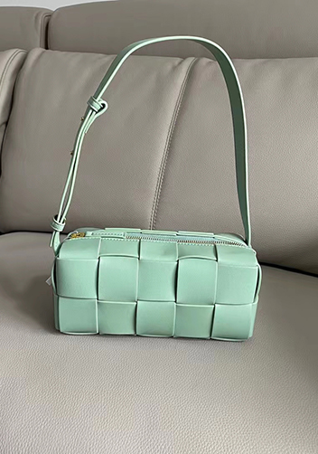 Mia Woven Smooth Leather Medium Shoulder Bag Green