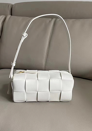 Mia Woven Smooth Leather Medium Shoulder Bag Cream