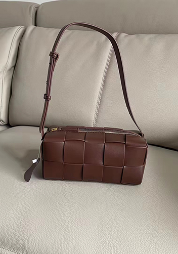 Mia Woven Smooth Leather Medium Shoulder Bag Choco