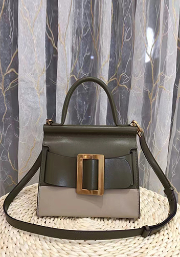 Alena Buckle Belt Top Handle Bag Green Beige