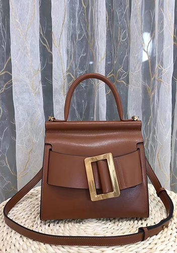 Alena Buckle Belt Top Handle Bag Brown