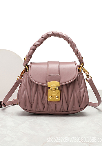 Nina Pleated Leather Top Handle Shoulder Small Bag Pink