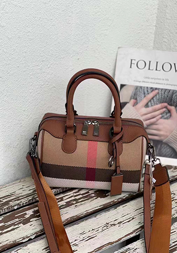 Darling Canvas Leather Boston Bag Brown