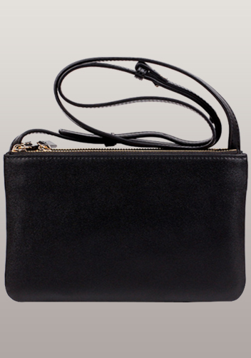 Geri Small Three Layer Leather Shoulder Bag Black