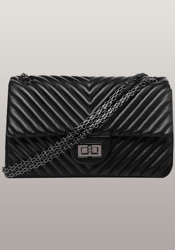 Adele Flap V Shape Quilted Medium Bag Faux Black