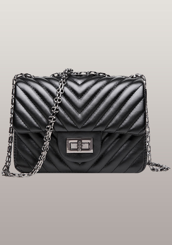 Adele Flap Mini Bag V Shape Quilted Faux Leather Black
