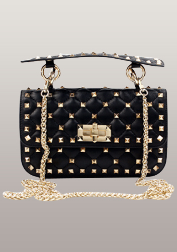 Jacqueline Studs Leather Shoulder Bag Black