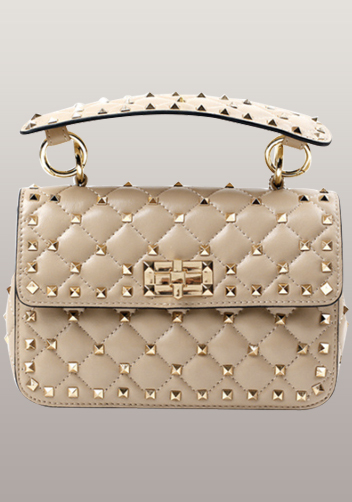 Jacqueline Studs Leather Shoulder Bag Beige