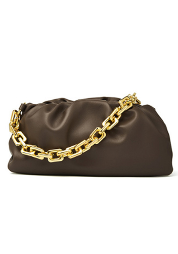 Dina Leather Clutch Chain Bag Choco