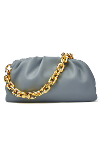 Dina Leather Clutch Chain Bag Grey Blue