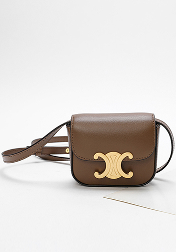 Yuga Leather Lipstick Headset Mini Bag Brown