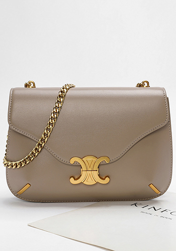 Yuga Leather Saddle Chain Shoulder Bag Grey