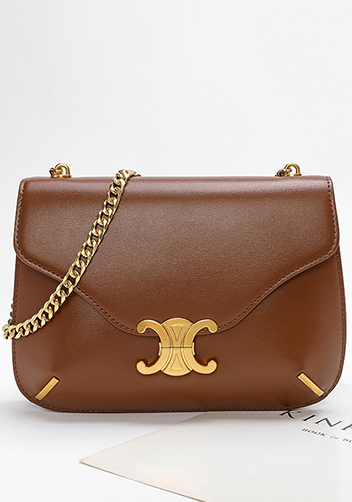 Yuga Leather Saddle Chain Shoulder Bag Brown