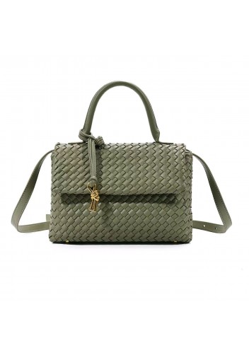 Gabrielle Woven Vegan Leather Shoulder Bag Green