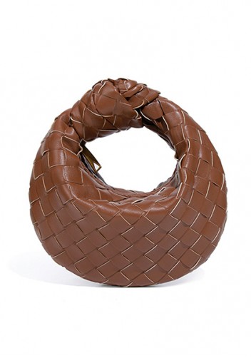 Dina Candy Knotted Intrecciato Vegan Leather Bag Brown