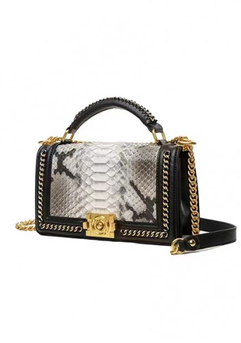 Ingrid Vegan Python Leather Medium Chain Bag White