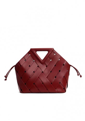 Euclid Medium Leather Woven Bag Wine